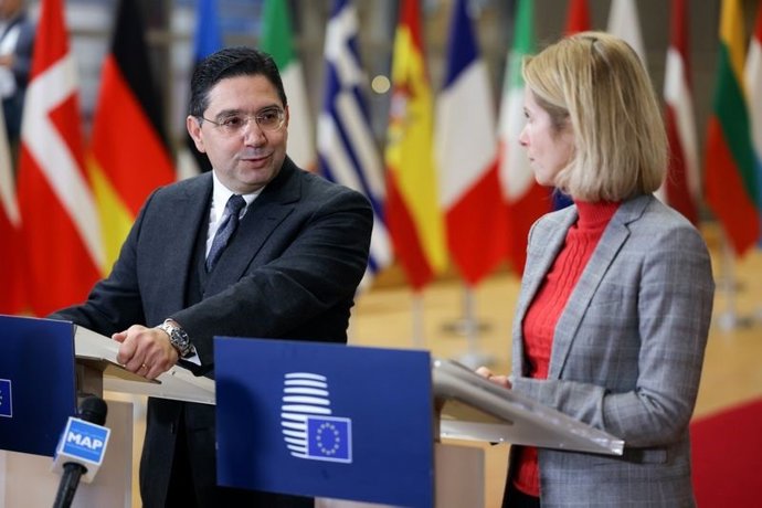 El ministro de Exteriores de Marruecos, Naser Burita, y la Alta Representante de la UE para Política Exterior, Kaja Kallas
