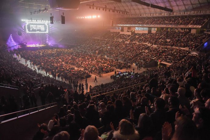 Vista general durante el Concierto-Manifiesto x Palestina en el Palau Sant Jordi, a 29 de enero de 2026, en Barcelona