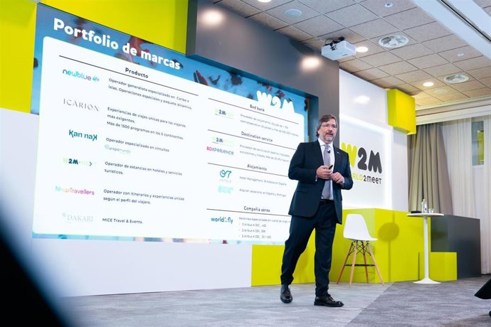 El CEO de W2M, Gabriel Subías, en una rueda de prensa en el marco de Fitur 2026.