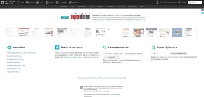 Archivo - El servicio web de Internet Archive y Wayback Machine.