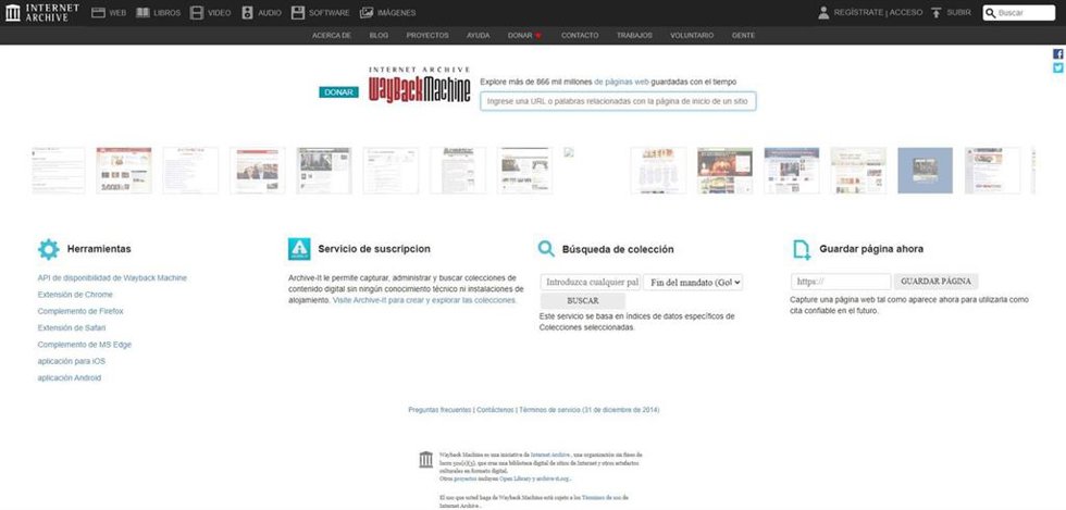 Archivo - El servicio web de Internet Archive y Wayback Machine.