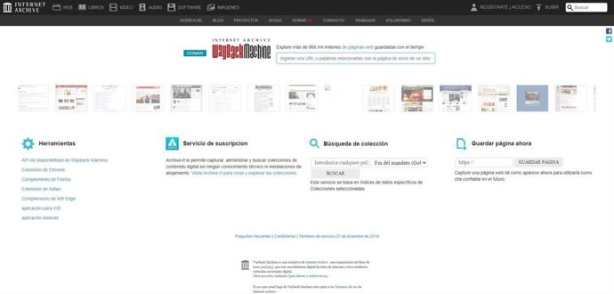 Archivo - El servicio web de Internet Archive y Wayback Machine.