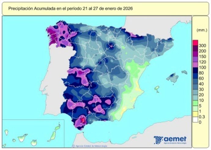 Las lluvias acumuladas en España desde el 1 de octubre suman 315 l/m2, un 11% más de lo normal.