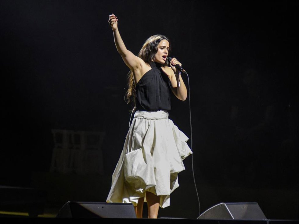La cantante Rosalía durante el Concierto-Manifiesto x Palestina en el Palau Sant Jordi, a 29 de enero de 2026, en Barcelona, Catalunya (España).