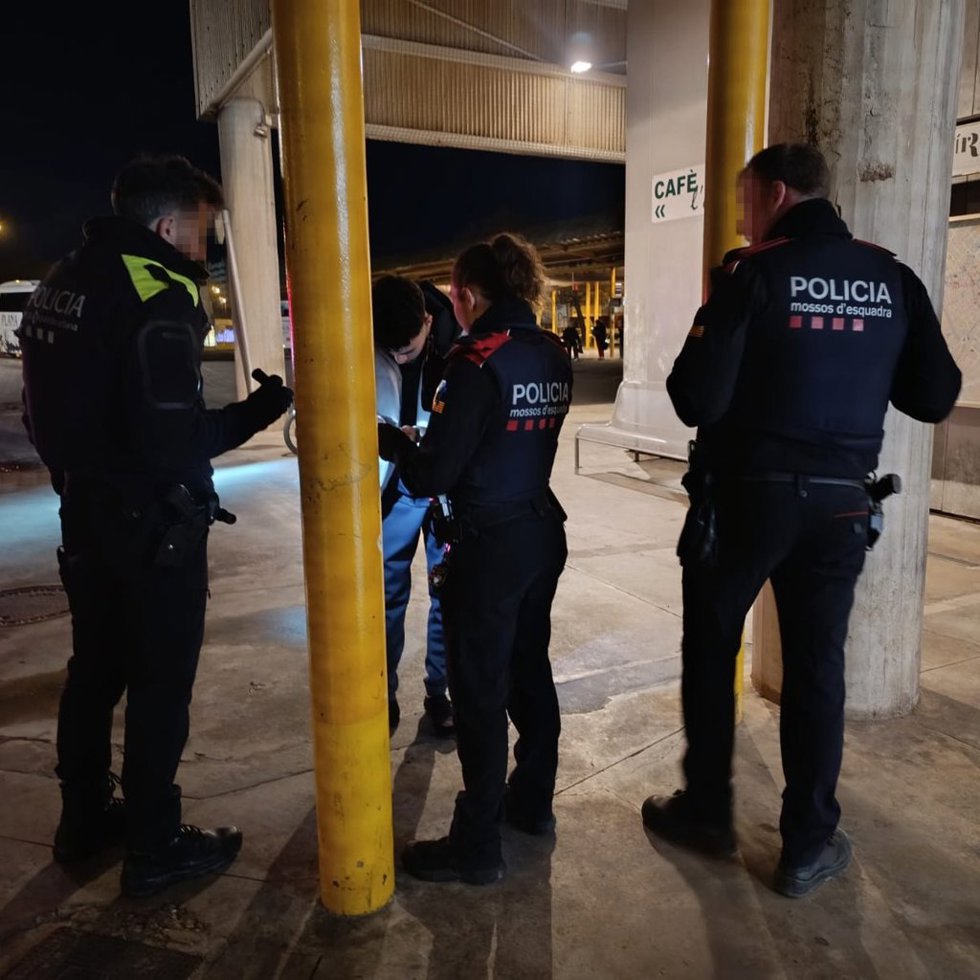 Agentes de los Mossos d'Esquadra y de la Gurdia Urbana durante el operativo policial en el barrio de Mas Pellicer de Reus (Tarragona)