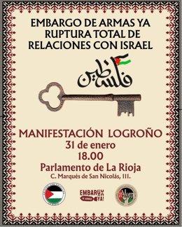 Manifestación de  Amistad Palestina La Rioja para seguir exigiendo al gobierno español el fin de todo tipo de relaciones, institucionales, comerciales, culturales, con el gobierno de Israel.