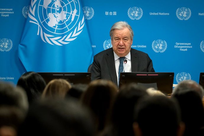 BEIJING, Jan. 30, 2026  -- UN Secretary-General Antonio Guterres speaks at a start-of-year press conference at the UN headquarters in New York, Jan. 29, 2026.   Guterres on Thursday warned that power is prevailing over law globally and called for the acce
