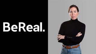 Logo de BeReal y Patricia Ramírez, directora general de BeReal en España.