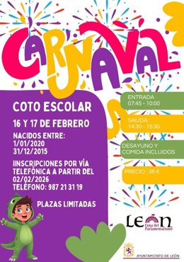 El Coto Escolar de León programa un Campamento de Carnaval el 16 y 17 de febrero para facilitar la conciliación familiar