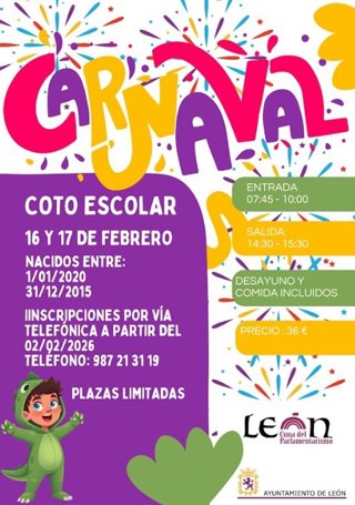 El Coto Escolar de León programa un Campamento de Carnaval el 16 y 17 de febrero para facilitar la conciliación familiar