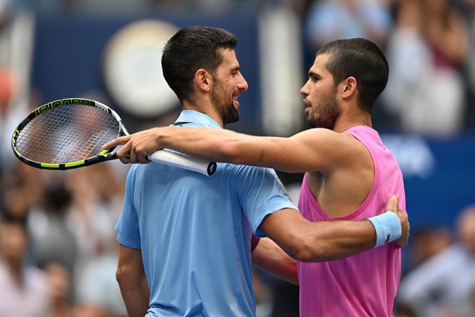 Archivo - Novak Djokovic y Carlos Alcaraz, US Open 2025