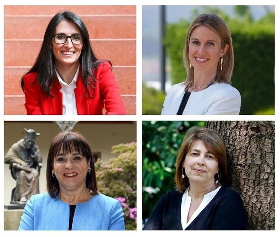 Rosa Crujeiras, Maite López, María José López Couso y Alba Nogueira, candidatas a la rectoría de la USC en 2026.