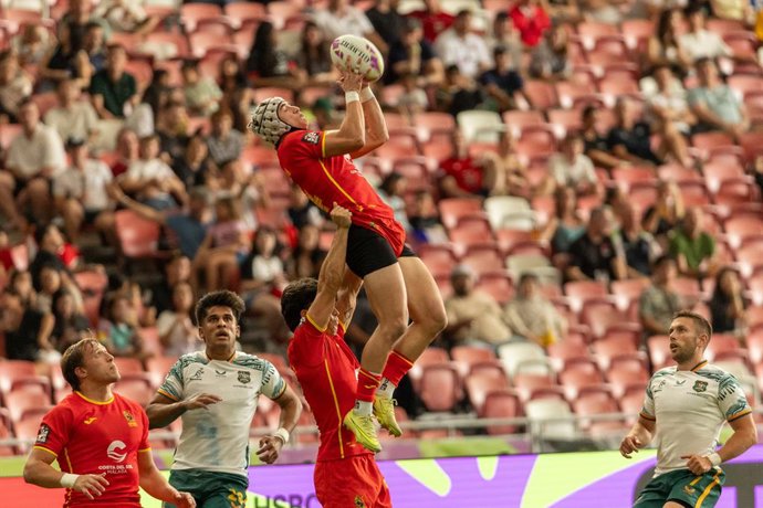 La selección española masculina de rugby seven en Singapur