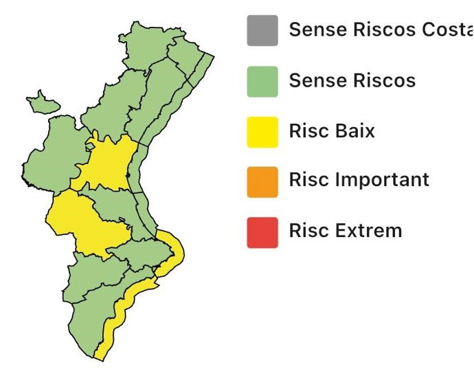 Alerta amarilla el lunes 2 de febrero por viento y fenómenos costeros en la Comunitat Valenciana