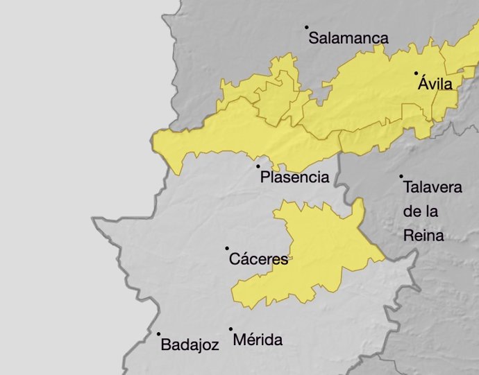 El norte de la provincia de Cáceres y las zonas de Villuercas y Montánchez permanecerán en alerta amarilla por lluvias este lunes, 2 de febrero