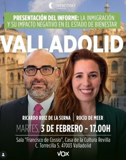 La diputada nacional y portavoz nacional de Emergencia Demográfica y Políticas Sociales de Vox, Rocío de Meer, participará el próximo martes en la presentación de un informe sobre inmigración en Valladolid