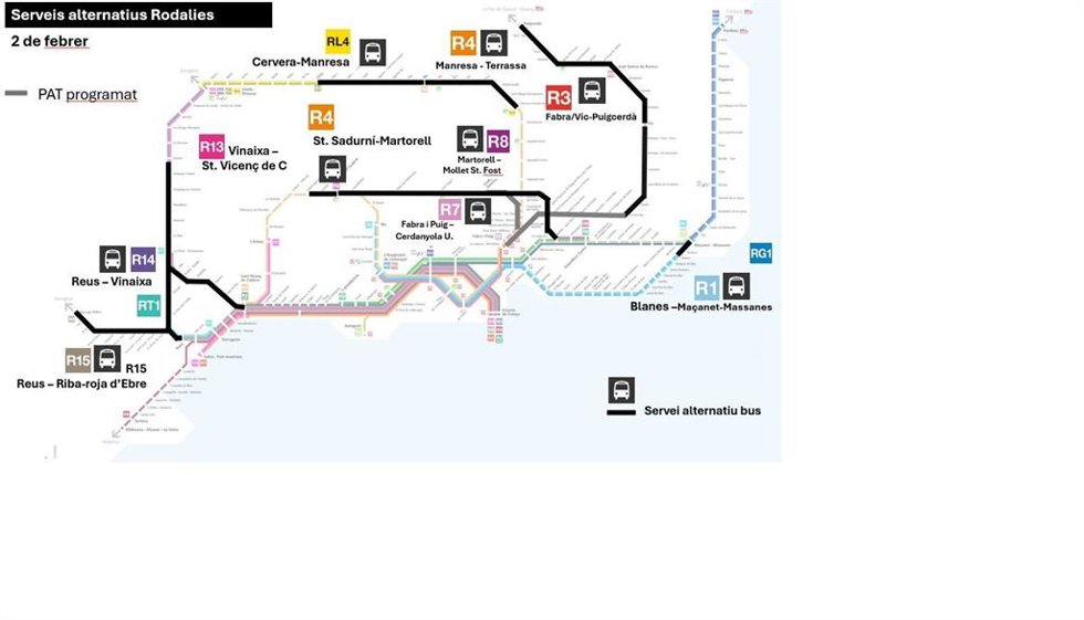 Mapa de los servicios alternativos de Rodalies