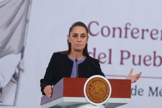 January 29, 2026, Mexico City, Cdmx, Mexico: Mexico's President Claudia Sheinbaum speaks during a news conference about  her conversation with US President Donald Trump regarding the USMCA and security issues at National Palace.