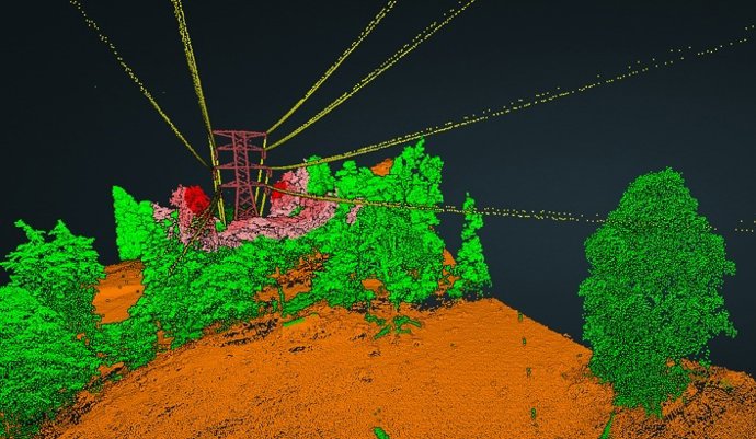 Archivo - Simulación digital de una línea eléctrica de alta tensión.