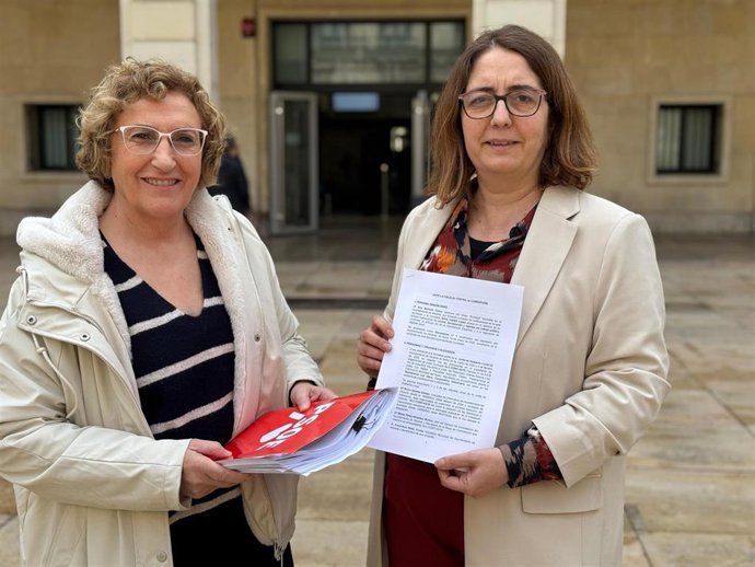 La portavoz del PSPV en el Ayuntamiento de Alicante, Ana Barceló (i), y la edil socialista Silvia Castell