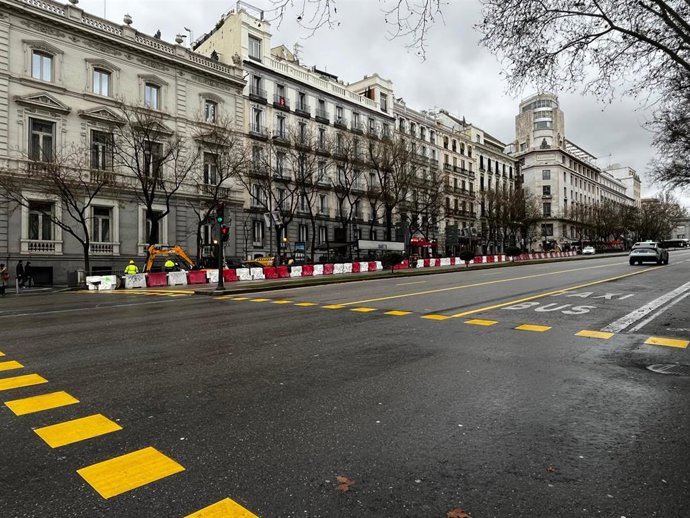 Trabajos en el entorno de la calle Alcalá, en Madrid