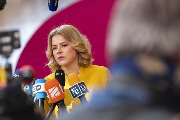 Archivo - March 20, 2025, Brussels, Brussels, Belgium: Arrival of Evika Silina, Prime Minister of Latvia. The heads of state met today in the Belgian capital for a European summit that will focus on strengthening Europe's military security.