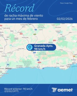El aeropuerto de Granada bate récord en un mes de febrero con rachas de 98 kilómetros por hora.