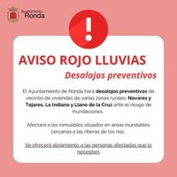 Ronda (Málaga) desaloja de forma preventiva varias zonas rurales ante el riesgo de inundaciones
