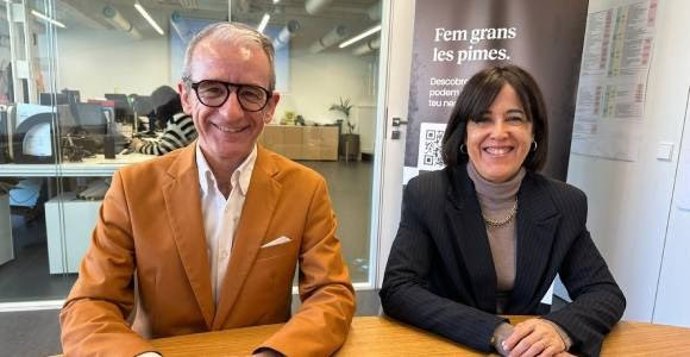 El secretari general de Pimec, Josep Ginesta, i la directora de l'àrea de Treball, Sílvia Miró