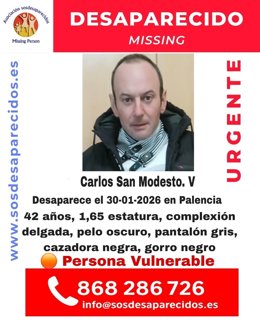 Fotografía y datos del hombre desaparecido.