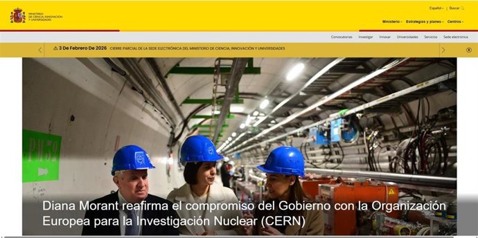 Captura página web del Ministerio de Ciencia, Innovación y Universidades