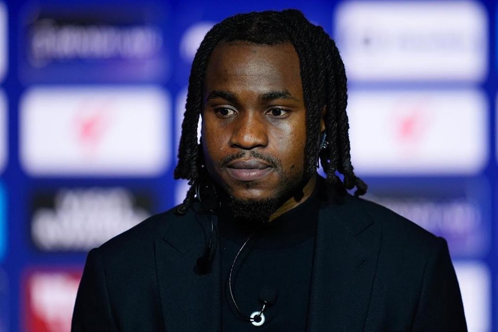 Ademola Lookman attends during his presentation as a new player of Atletico de Madrid at Riyadh Air Metropolitano stadium on February 03, 2026, in Madrid, Spain.