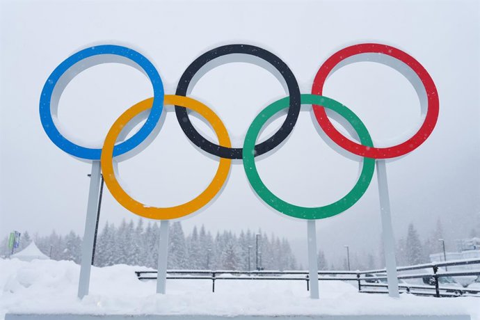 03 February 2026, Italy, Cortina: Olympia, Olympic Winter Games Milan Cortina 2026, view of the Olympic rings in Cortina. Photo: Michael Kappeler/dpa