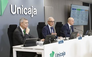 Rueda de prensa de Unicaja para presentar sus resultados anuales de 2025, en Madrid, a 3 de febrero de 2026.