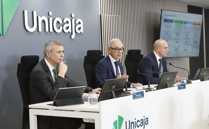 Rueda de prensa de Unicaja para presentar sus resultados anuales de 2025, en Madrid, a 3 de febrero de 2026.