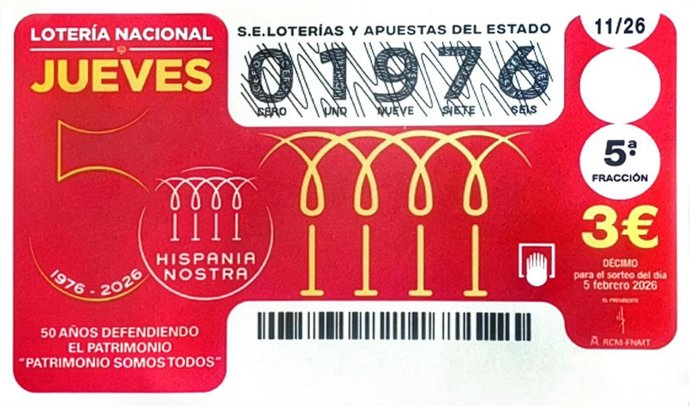 El 50 aniversario de Hispania Nostra protagoniza el sorteo de la Lotería Nacional del próximo jueves