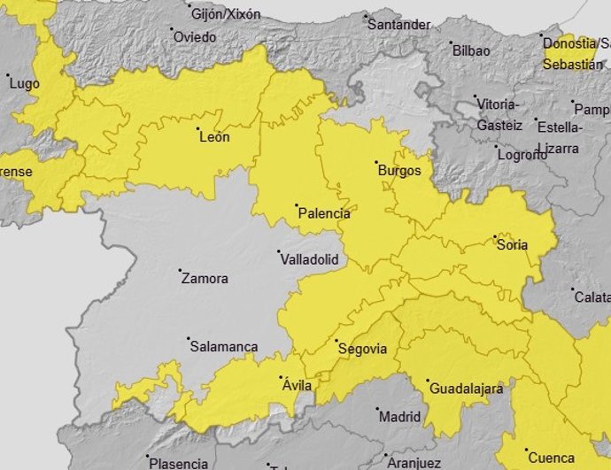 Avisos de riesgo por fenómenos adversos en buena parte de Castilla y León.