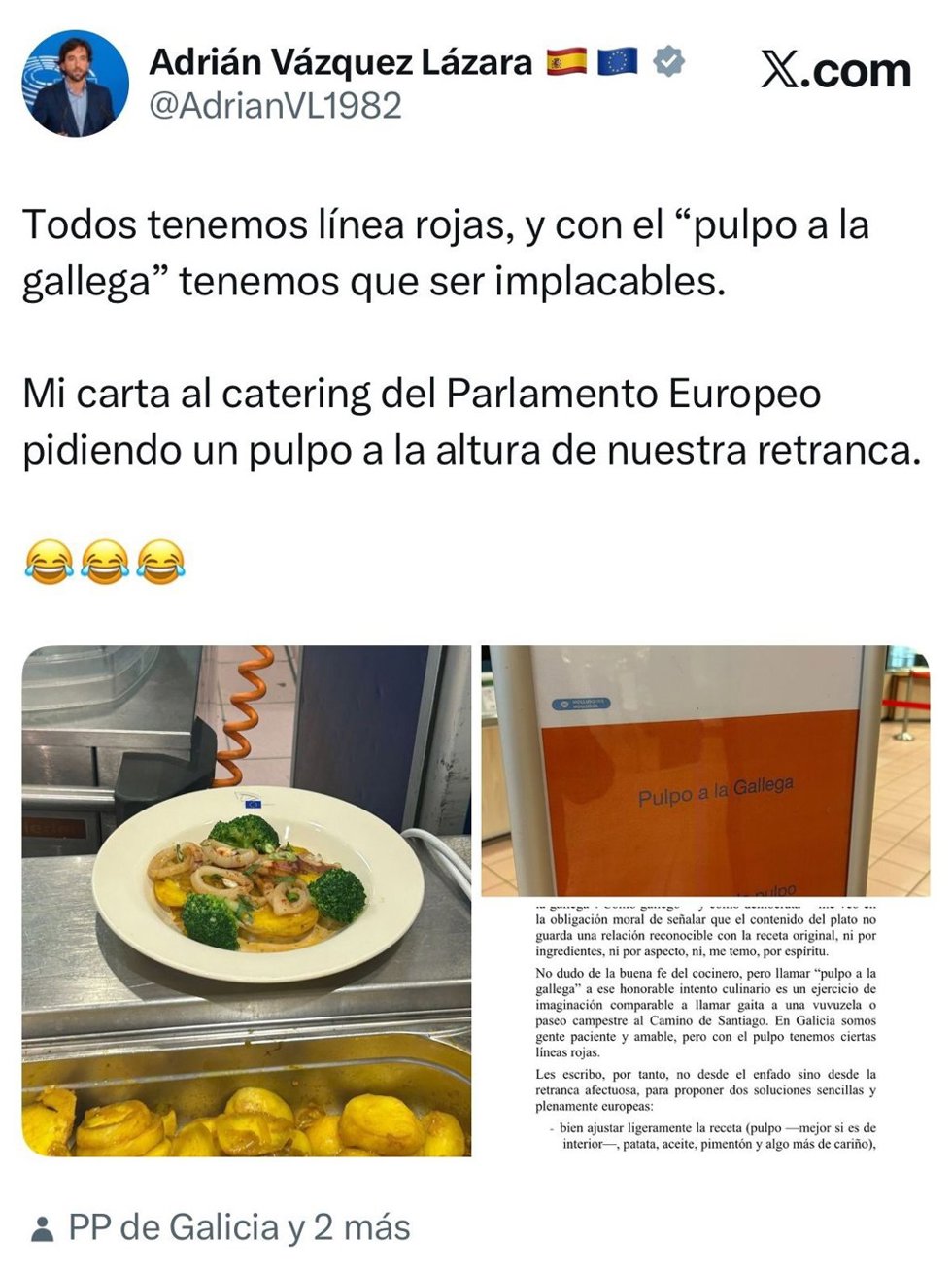 Publicación de 'X' de Adrián Vázquez.