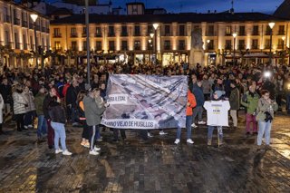 Decenas de personas durante una concentración contra las pantallas acústicas de Adif, a 3 de febrero de 2026, en Palencia, Castilla y León (España). 