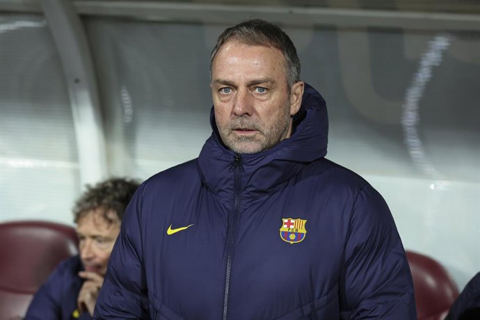 Hansi Flick, head coach of FC Barcelona, looks on during the Spanish Cup, Copa del Rey, Quarter of Final football match played between Albacete Balompie and FC Barcelona at Carlos Belmonte stadium on February 03, 2026, in Albacete, Spain.