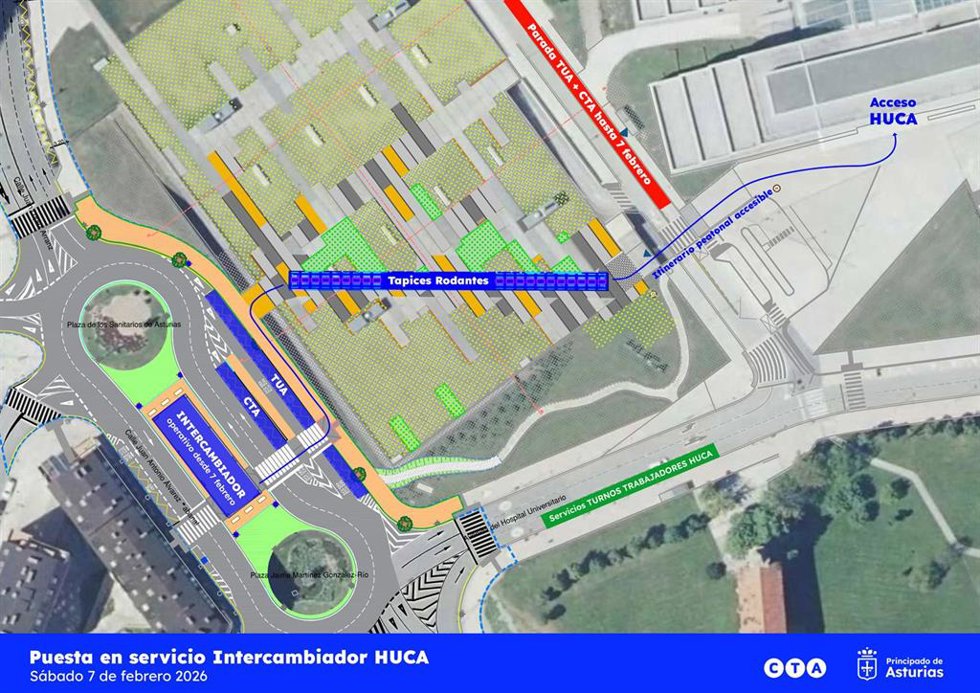 Pleno del nuevo intercambiador de transporte público del HUCA.