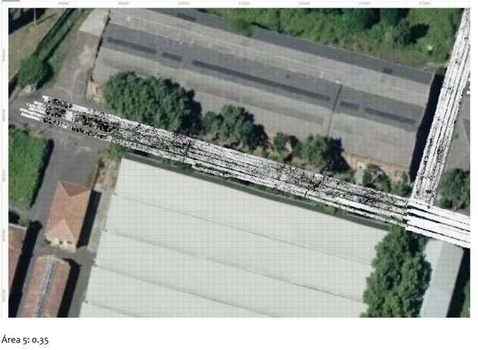 Imagen del estudio de georradar en el área de La Vega en la que se percibe una "entidad de gran tamaño" que podría corresponderse con el Palacio de Alfonso II.