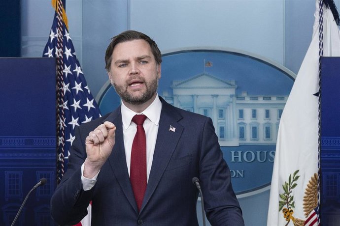 08 January 2026, US, Washington: US Vice President JD Vance speaks during a press briefing with White House Press Secretary Karoline Leavitt in the James S. Brady Press Briefing Room at the White House in Washington. Photo: Mehmet Eser/ZUMA Press Wire/dpa