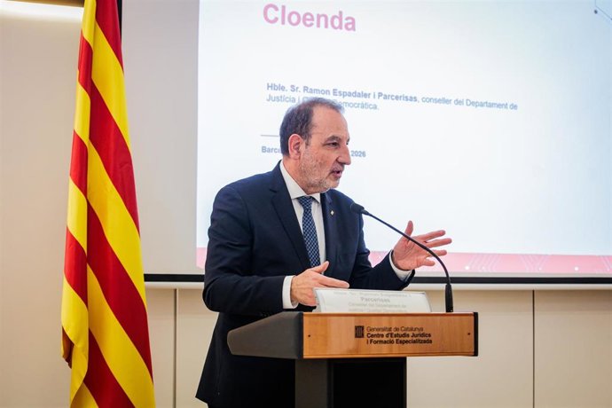 El conseller de Justicia y Calidad Democrática, Ramon Espadaler, este miércoles en el acto de inauguración del curso del Centre d'Estudis Jurídics i Formació Especialitzada (Cejfe)