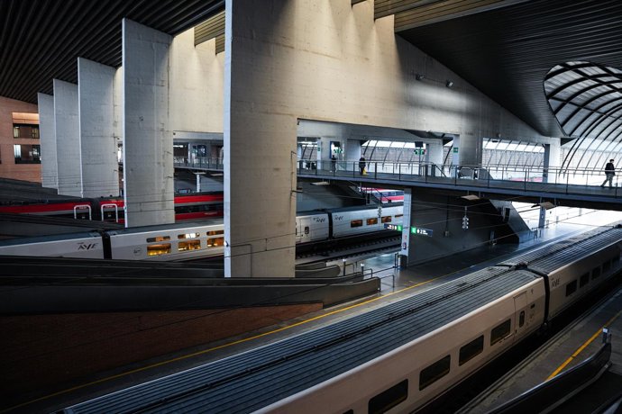 Trenes en la Estación de Sevilla-Santa Justa durante el plan alternativo de transporte por la suspensión de la línea Madrid-Andalucía. A 23 de enero de 2025, en Sevilla (Andalucía, España).  