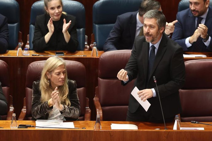 Archivo - El consejero de Presidencia, Justicia y Administración Local, y portavoz del Gobierno autonómico, Miguel Ángel García Martín,  interviene durante una sesión plenaria en la Asamblea de Madrid