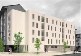 Infografía del edificio de 15 viviendas de alquiler asequible en el barrio El Zapatón de Torrelavega