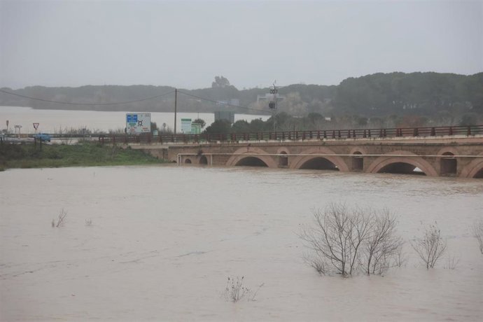 El río Guadalete desborda sus márgenes a su paso por la zona de Las Pachecas en Jerez de la Frontera (Cádiz) provocando importantes inundaciones. A 4 de febrero de 2026, en Jerez de la Frontera, Cádiz (Andalucía, España).