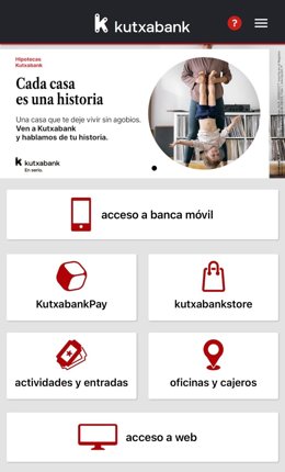 Pantalla principal de la app de Kutxabank que usarán desde el 14 de febrero todos sus clientes de Andalucía.
