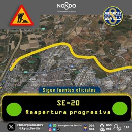 Mapa con la situación de la SE-20 en Sevilla